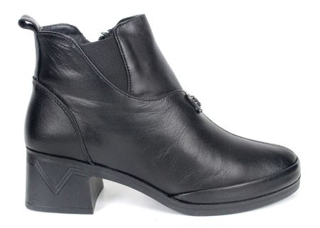 Botine negre damă cu fermoar și inserție elastică exterioară