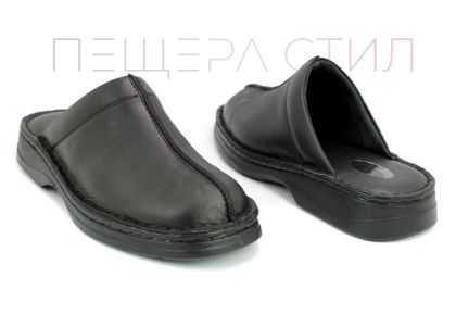 Saboti barbati din piele naturală de culoare neagră cu talpă cusută K 030 CH