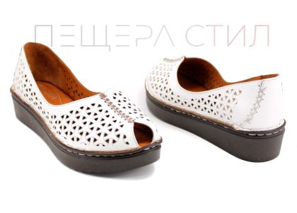 Pantofi de vara de dama din piele naturala alb 3141-1 B