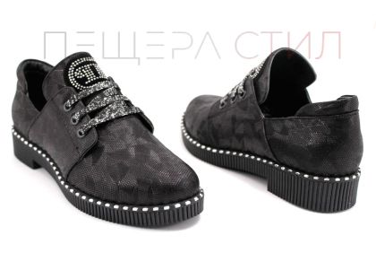 Pantofi casual dama din piele spectaculoasă în negru 1025 CH