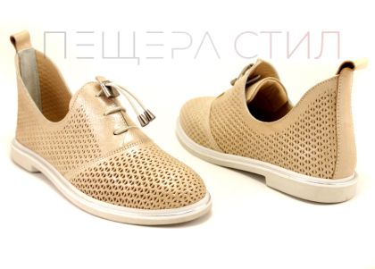 Pantofi de vara pentru femei cu perforatie din satin bej 464-55 BJ