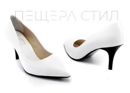 Pantofi formali dama din piele naturala tip stiletto in alb - 278 B