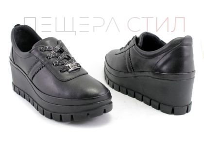 Pantofi de dama din piele pentru femei în negru 7630 CH