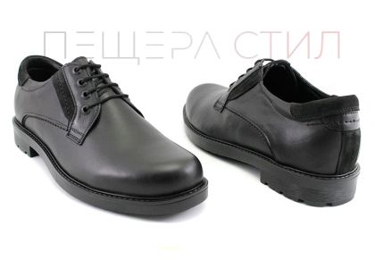 Pantofi casual barbati negri din piele naturala cu sireturi, model Yasen.
