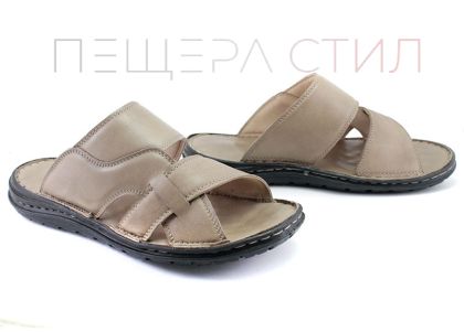 Papuci barbati din piele in culoarea nisipului - model Attila