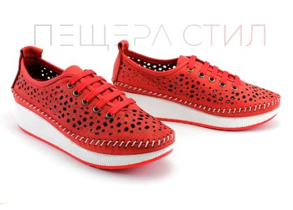 Femei pantofi de vara din piele naturala cu perforație în roșu - Model de Rickel 860