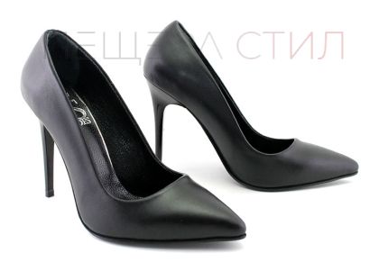 Pantofi stiletto cu toc înalt din piele naturală negru, model Jessica.