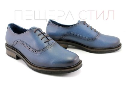 Pantofi casual de damă cu șireturi în albastru denim - Model Virginia.