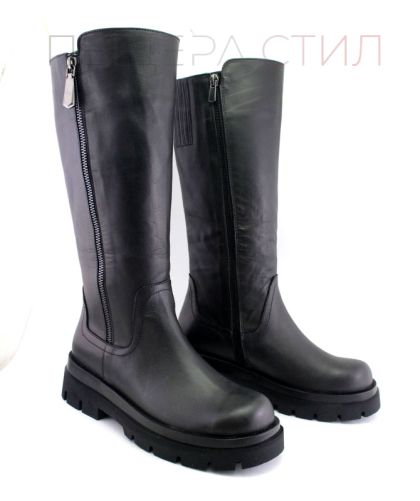Cizme de dama cu fermoar lateral de culoare neagra, model Pepina