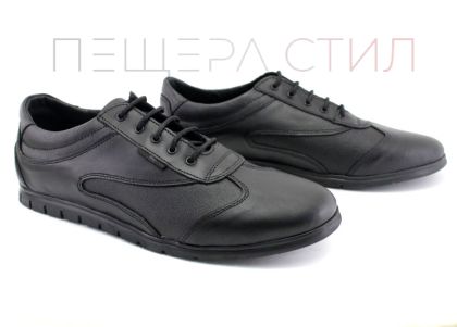 Pantofi sport pentru bărbați din piele naturală de culoare neagră - Model Leonardo
