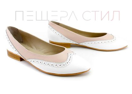 Pantofi de dama din piele naturala in alb si roz - Model Katerina