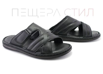 Papuci barbati din piele naturala neagra, model Oliver