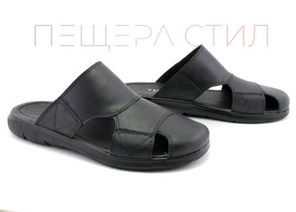 Papuci barbatesti, degete inchise, din piele naturala de culoare neagra, model Boyan