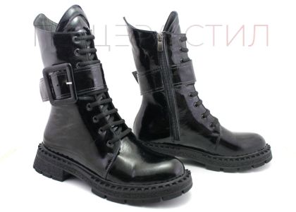 Botine de dama din piele lacuita neagra - Model Regina