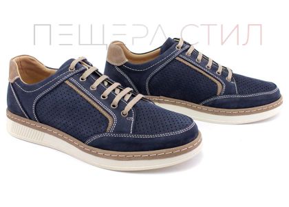 Pantofi casual barbatesti cu sireturi in albastru inchis - model Donatello.