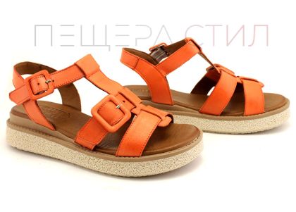 Sandale de dama din piele naturala model portocaliu Blagovesta.