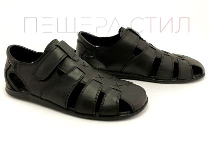 Sandale barbatesti din piele naturala de culoare neagra - model Vladi