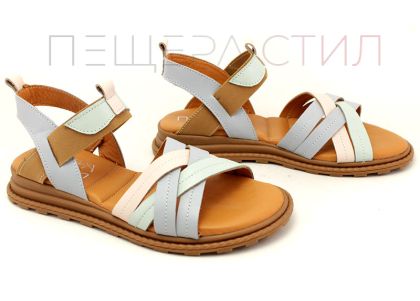 Sandale de dama din piele naturala intr-o combinatie albastru deschis - model Julieta.