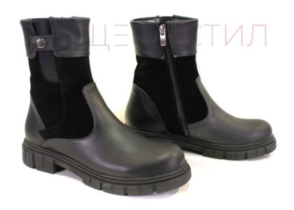 Cizme casual dama din piele naturala si piele intoarsa de culoare neagra - Model Greta