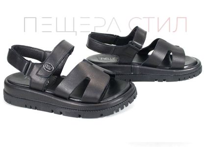 Sandale damă Velvet Echo din piele naturală neagră cu talpă groasă și plată