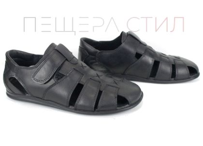 sandale bărbătești Vento Nero din piele naturală neagră cu velcro