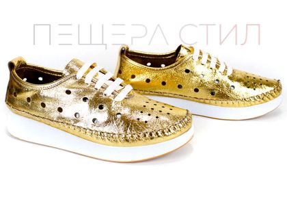 Pantofi de damă Samira din piele naturală, culoare aurie