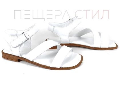 Sandale albe din piele naturală Bianca Solea cu închidere velcro