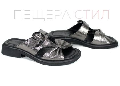 Papuci damă Luna Vela din piele naturală culoare platină