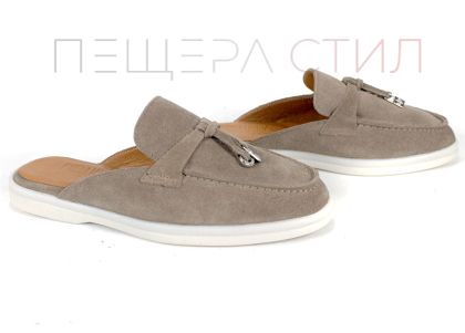 Mocasini de damă Duna Beige din velur cu spate deschis