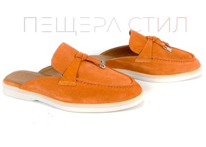 Mocasini damă Duna Beige portocalii din velur