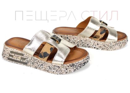 Papuci damă Luna Fiera piele leopard auriu