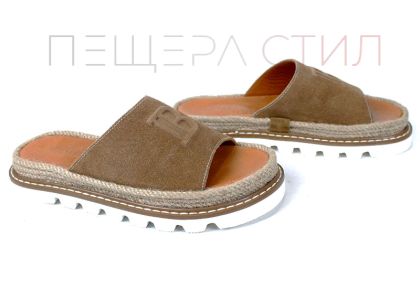 Papuci damă Marea Lino piele velur maro tutun
