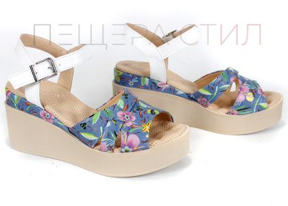 sandale dama Flora Bellezza piele naturală imprimeu floral platformă