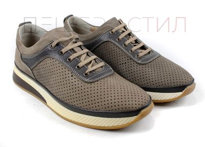 Pantofi casual de vara barbatesti din nubuc natural de culoare gri inchis - Model Cardam.