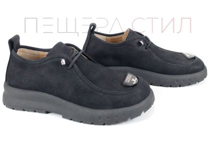 Pantofi damă Linea Libera din nubuc natural cu șireturi elastice și talpă din cauciuc – culoare negru