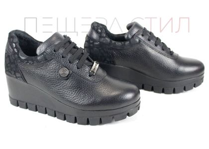 Pantofi damă casual Fortis Linea – piele naturală floater și velur croco, platformă medie cu talpă de iarnă