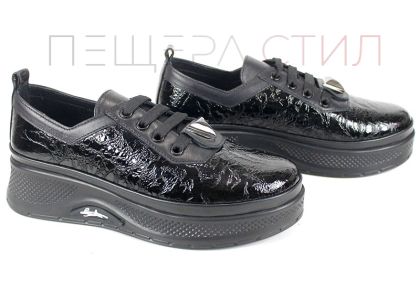 Pantofi damă Scala Moda negru – model fashion din lac presat și piele naturală, cu talpă comodă și accesoriu metalic