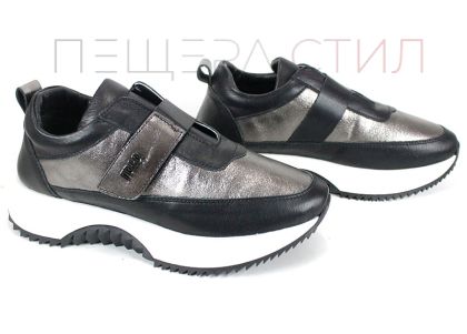 Pantofi sport dama Nova Stella din piele naturală – negru și platină
