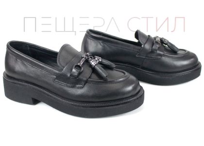 loafers damă Doux Éclat din piele naturală neagră cu detaliu metalic și talpă ușoară
