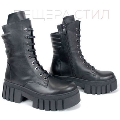 Ghete negre cu platformă medie și fermoar pentru dame