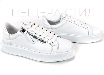 Sneakers damă Aero Bianca – piele naturală, alb cu fermoar