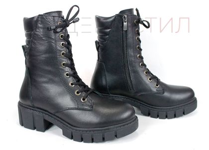 Ghete damă Linea Ombra din piele naturală – negre, cu toc mediu și blană călduroasă | Peshtera Stil