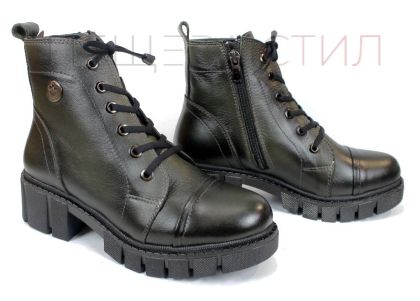 Cizme joase de dama din piele naturala de culoare verde inchis - Model Julie