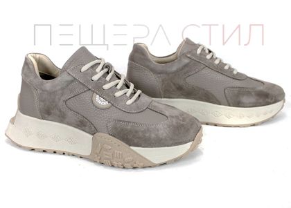 Pantofi sport damă Avileta – piele vizon și velur cu detaliu auriu, interior piele