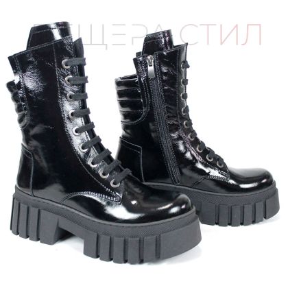 Ghete damă Nova Rebel – lac natural negru, talpă groasă cusută