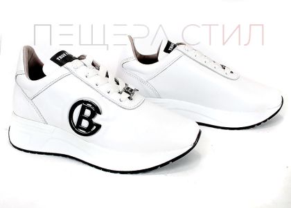 Adidasi de dama din piele naturala cu perforare si accent metalic alb - model Velvet Step