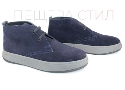 Clark barbati din piele intoarsa naturala de culoare albastru inchis - model clasic.