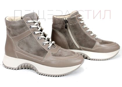 Sneakers damă Terra Pulse – piele naturală și velur, căptușeală caldă