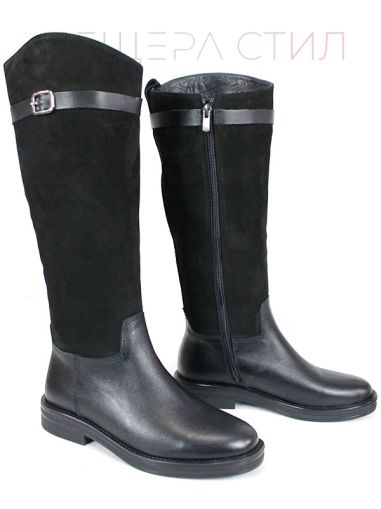 Cizme de dama din piele naturala de culoare neagra - model 125587