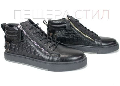 Cizme barbatesti din piele naturala de culoare neagra - model 334112